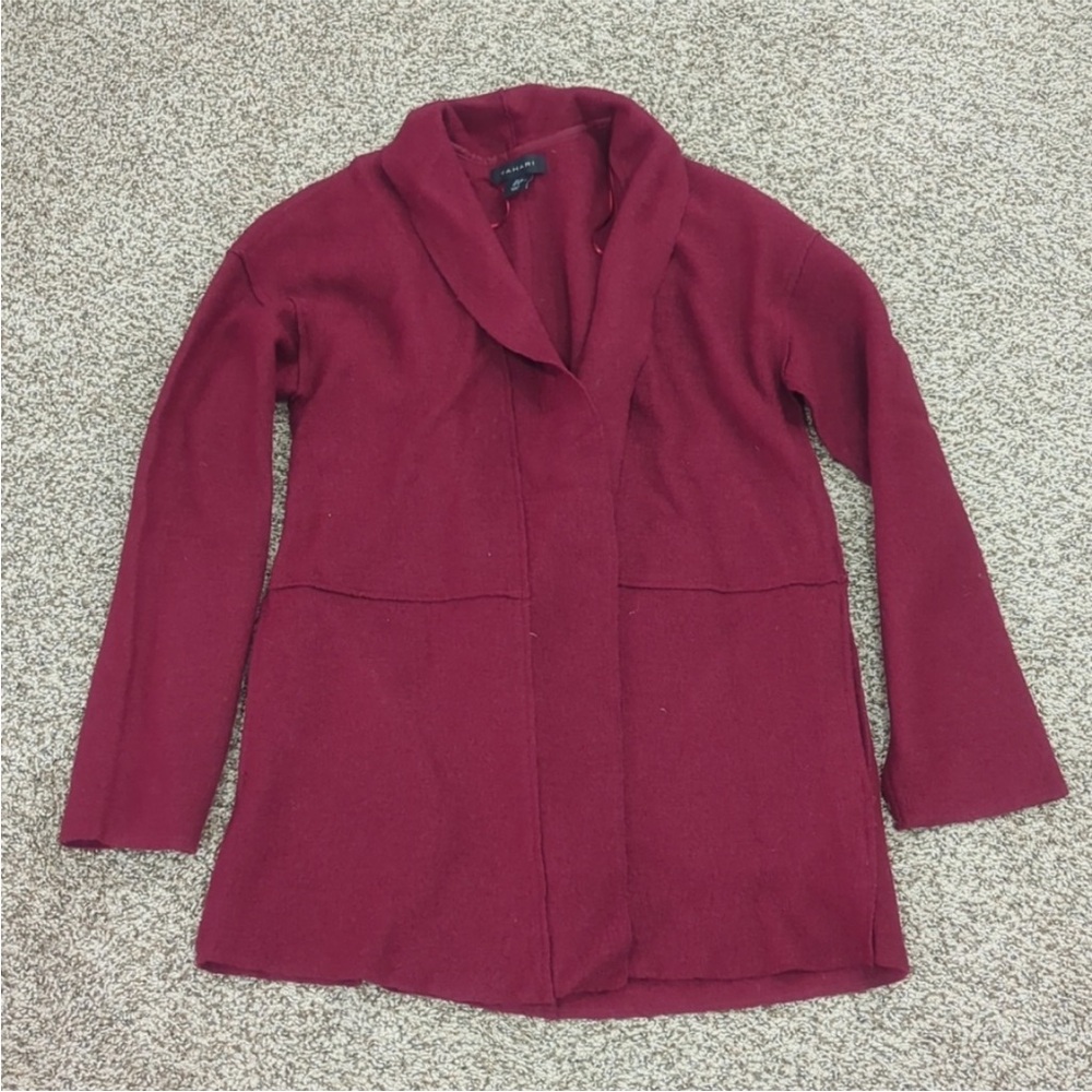 Tahari burgundy cranberry wool blend sweater jacket